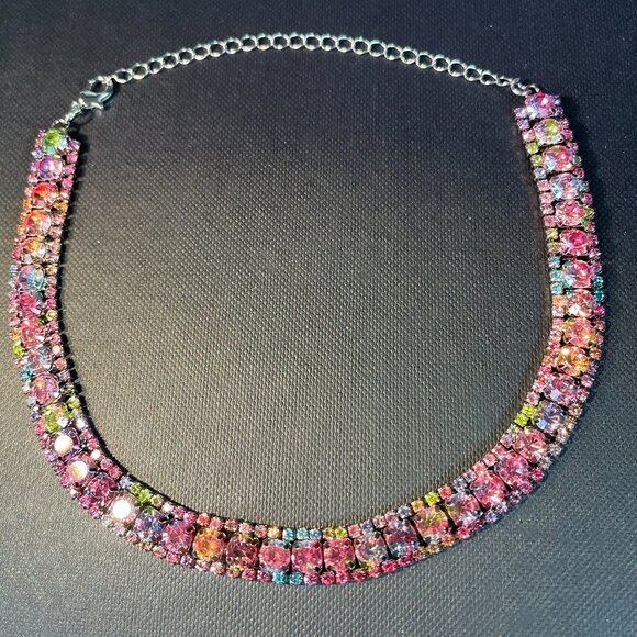 Choker Necklace Earrings Jewelry Set Zirconia Spark Multi color with Gift Box - Picture 6 of 7